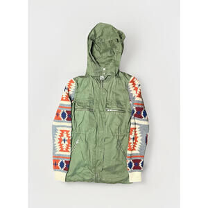 Thread & Supply Green Aztec Sleeve Hooded Anorak Utility Jacket Small